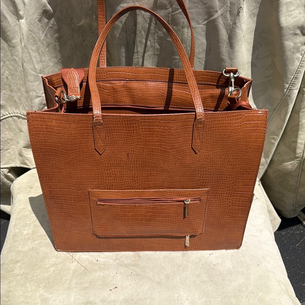 BEIS Tan Croc-Embossed Tote Bag